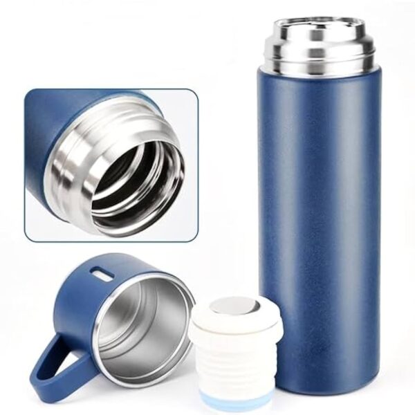 Kit Garrafa Térmica Inox 500ml Com 3 Xícaras Camping Viagem – Preto - Image 4