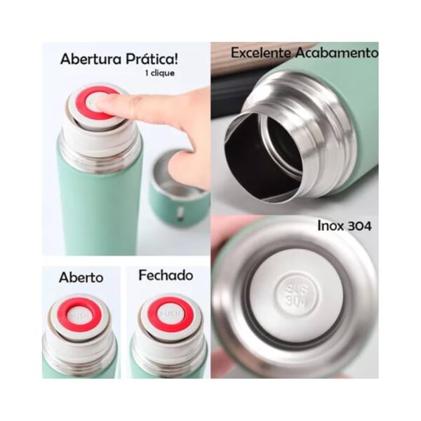 Kit Garrafa Térmica Inox 500ml Com 3 Xícaras Camping Viagem – Preto - Image 5