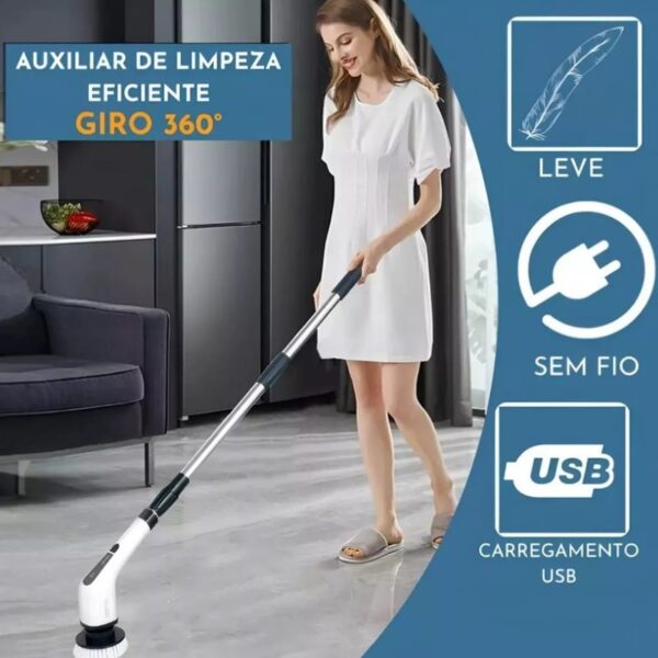 Escova De Limpeza Elétrica 360º MOP Multiuso 9 em 1 Recarregável - Image 4