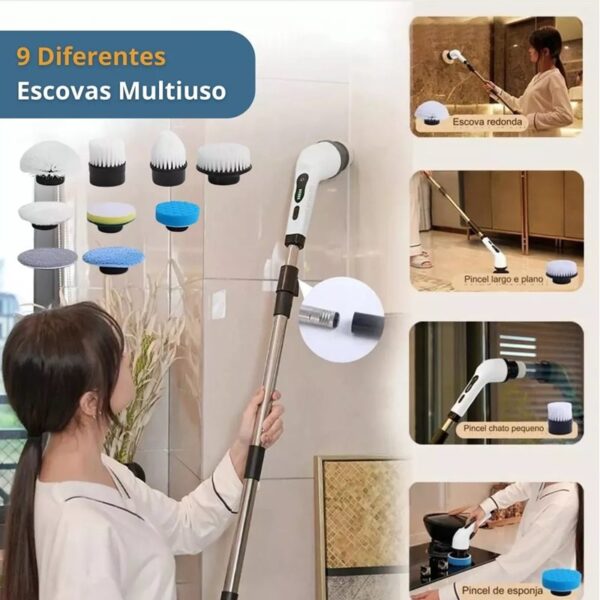 Escova De Limpeza Elétrica 360º MOP Multiuso 9 em 1 Recarregável - Image 3