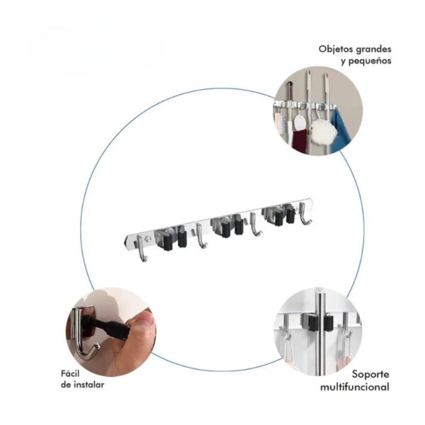 Suporte de Parede Multiuso para Vassoura e Ferramentas,  Organização Doméstica, Casa & Limpeza, Estilo Compacto e Durável - Image 4