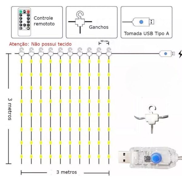 Cortina de LED Fixa 3x3 Branco Frio - Image 2