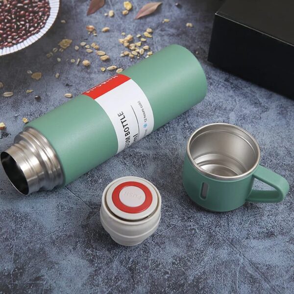 Kit Garrafa Térmica Inox 500ml Com 3 Xícaras Camping Viagem – Preto - Image 2