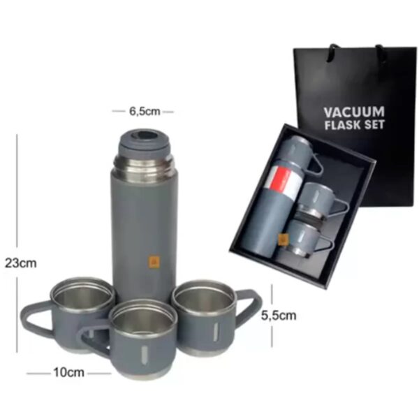 Kit Garrafa Térmica Inox 500ml Com 3 Xícaras Camping Viagem – Preto