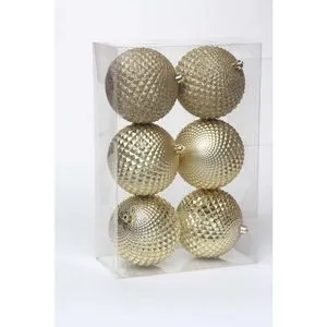 Bola Luxo de natal ouro texturizada trabalhada detalhada 8 cm marca Cromus natalina com detalhes - Image 3