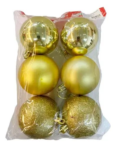 Bola Enfeite Para Arvore De Natal Hiperfesta 8cm /6un Cor Dourado