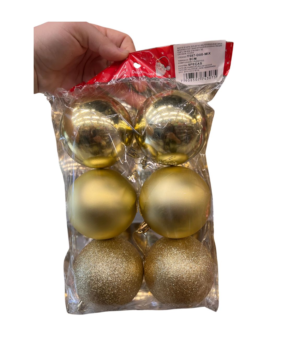 Bola Enfeite Para Arvore De Natal Hiperfesta 8cm /6un Cor Dourado - Image 2