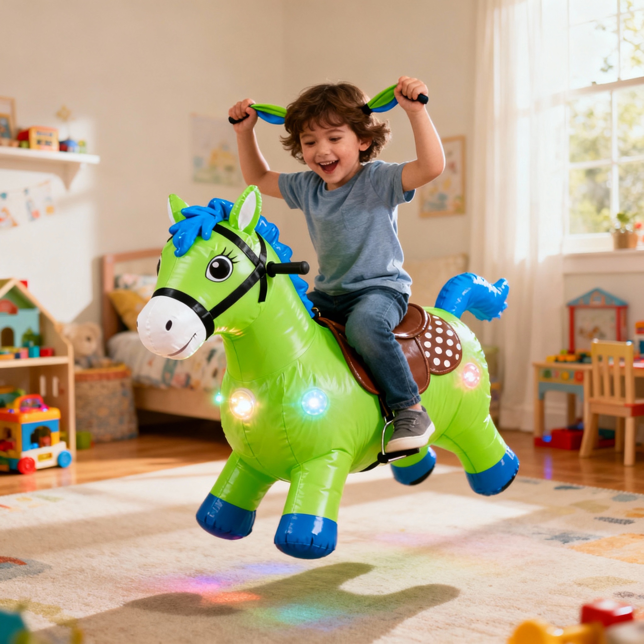 Cavalinho Upa Upa Pula Pula Infantil Com Som e Luzes Brinquedo Interativo Resistente - Image 5