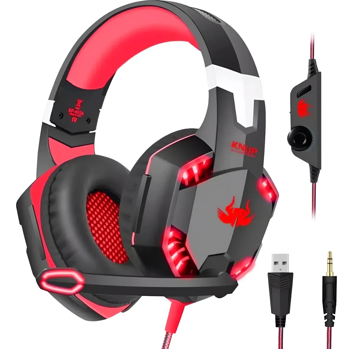 Fone De Ouvido Gamer Headset Knup Kp-455A Com Led Microfone
