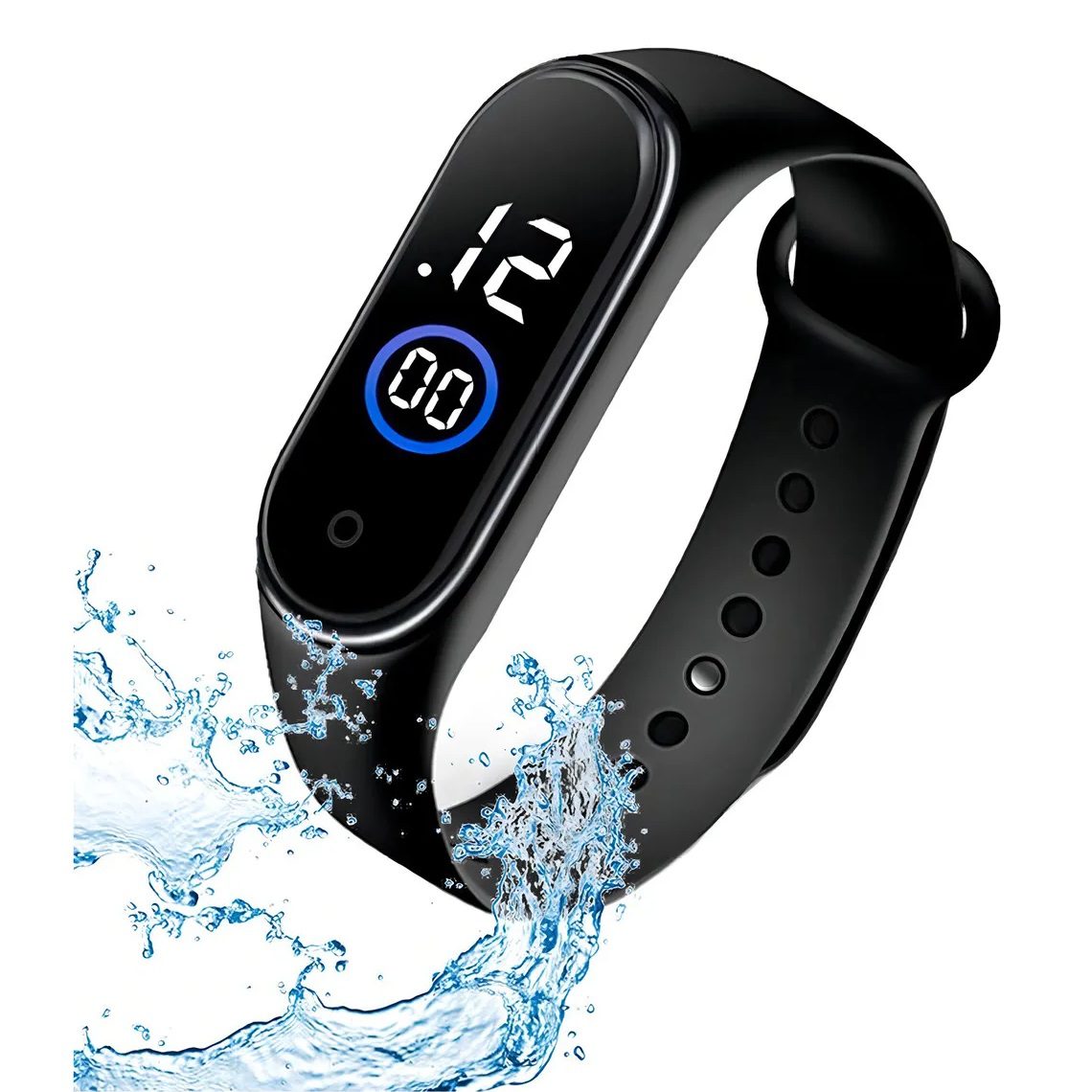 Relógio Esportivo Unissex LED Digital Prova D’Água Preto Resistente Pulseira Silicone Moderno